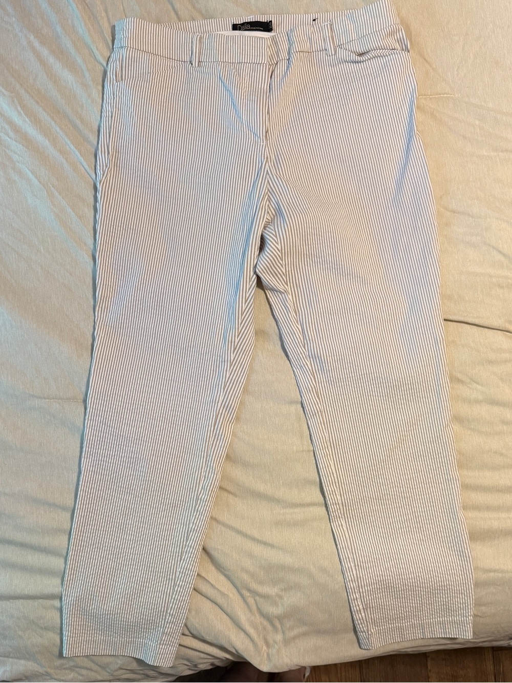 Dalia Slim Ankle Pinstripe Jeans in Light Blue and White